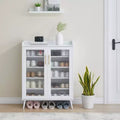 5-Tier Shoe Storage Cabinet with Glass Doors, Adjustable Shelves for Entryway, Hallway & Living Room, White Shoe Organizer with Spacious Storage