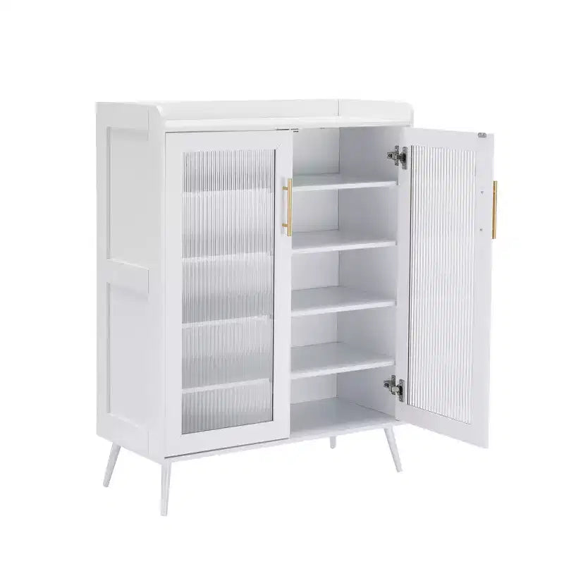 Meuble de rangement pour chaussures à 5 niveaux avec portes en verre, étagères réglables pour entrée, couloir et salon, organisateur de chaussures blanc avec rangement spacieux