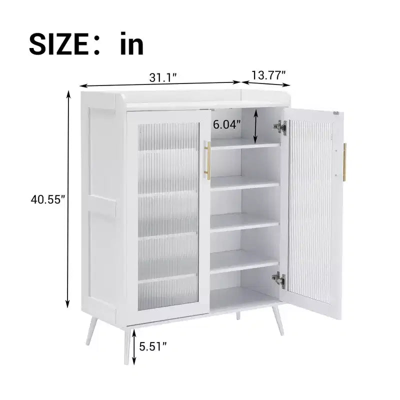 Meuble de rangement pour chaussures à 5 niveaux avec portes en verre, étagères réglables pour entrée, couloir et salon, organisateur de chaussures blanc avec rangement spacieux