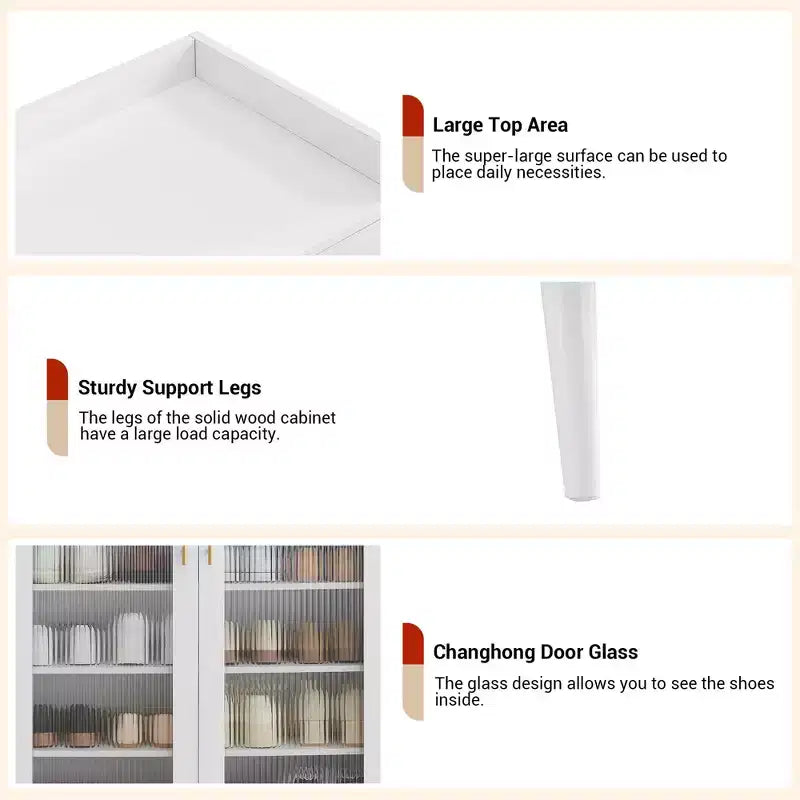 Meuble de rangement pour chaussures à 5 niveaux avec portes en verre, étagères réglables pour entrée, couloir et salon, organisateur de chaussures blanc avec rangement spacieux