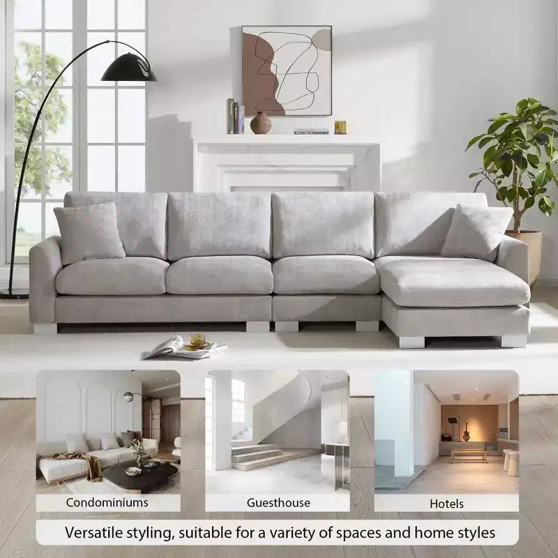 Canapé d'angle moderne surdimensionné EHMKNP - Canapé de luxe 5 places en forme de L en chenille avec méridienne