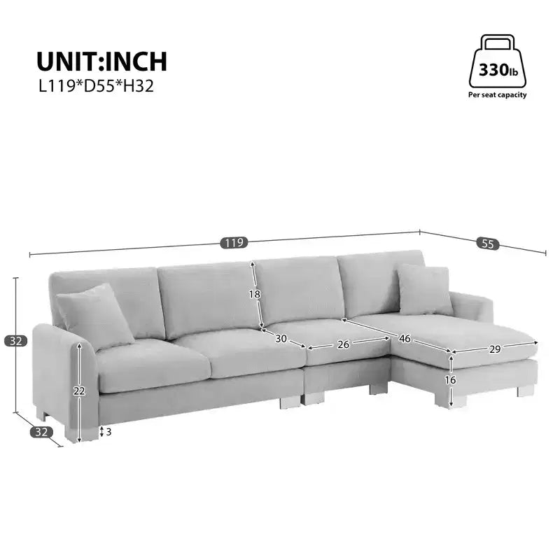 Canapé d'angle moderne surdimensionné EHMKNP - Canapé de luxe 5 places en forme de L en chenille avec méridienne