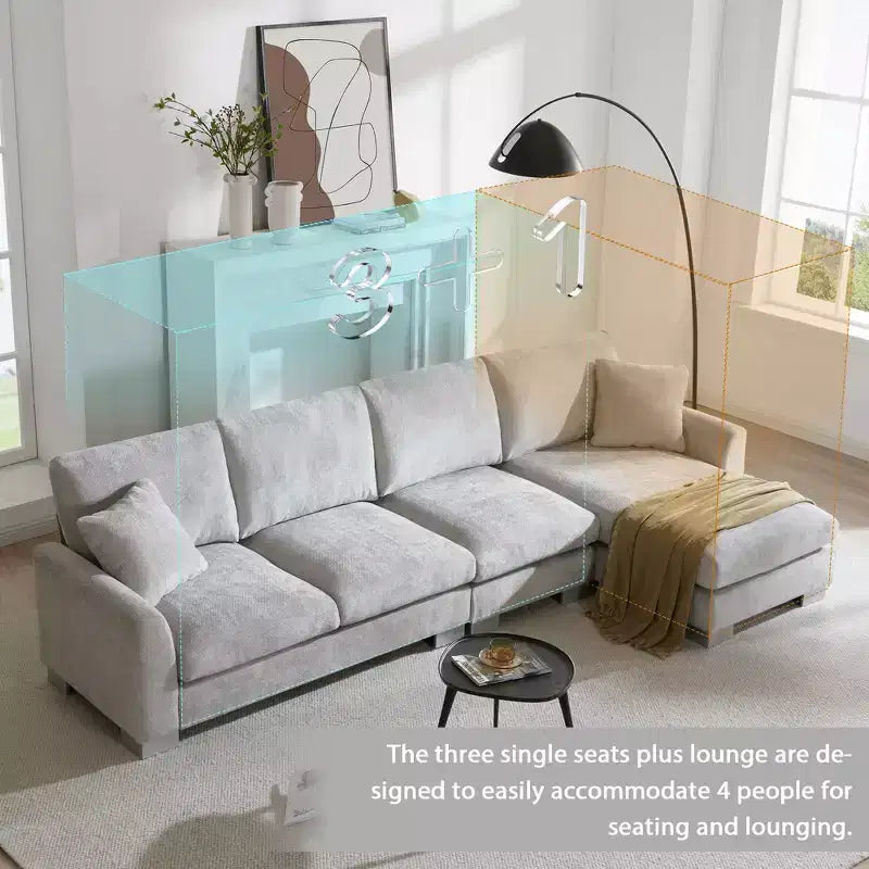Canapé d'angle moderne surdimensionné EHMKNP - Canapé de luxe 5 places en forme de L en chenille avec méridienne