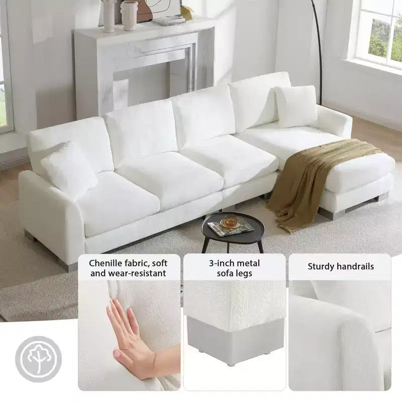 Canapé d'angle moderne surdimensionné EHMKNP - Canapé de luxe 5 places en forme de L en chenille avec méridienne