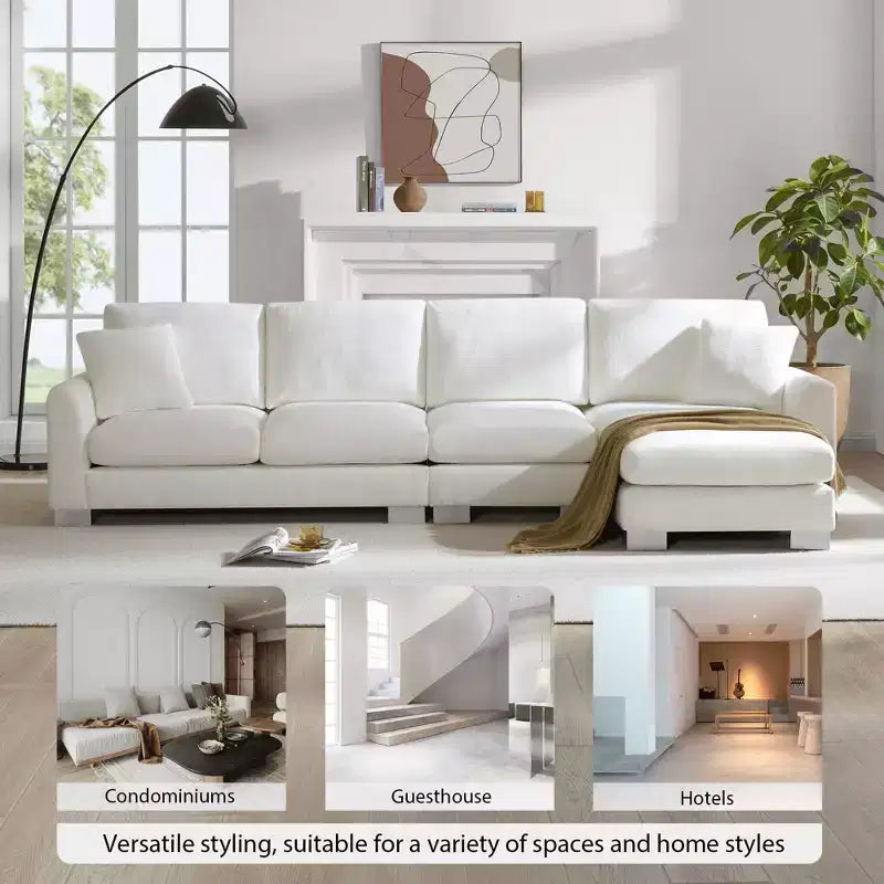 Canapé d'angle moderne surdimensionné EHMKNP - Canapé de luxe 5 places en forme de L en chenille avec méridienne