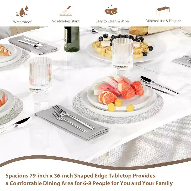 CuisinSmart Table de salle à manger pour 6 à 8 personnes, table rectangulaire avec bord irrégulier unique en forme de vague, plateau en MDF de 15 mm d'épaisseur et cadre en métal, pour salle à manger
