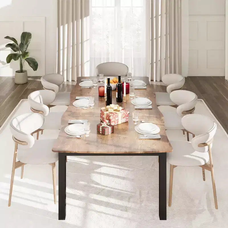 CuisinSmart Table de salle à manger pour 6 à 8 personnes, table rectangulaire avec bord irrégulier unique en forme de vague, plateau en MDF de 15 mm d'épaisseur et cadre en métal, pour salle à manger
