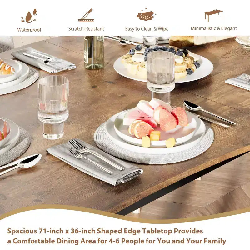 CuisinSmart Table de salle à manger pour 6 à 8 personnes, table rectangulaire avec bord irrégulier unique en forme de vague, plateau en MDF de 15 mm d'épaisseur et cadre en métal, pour salle à manger