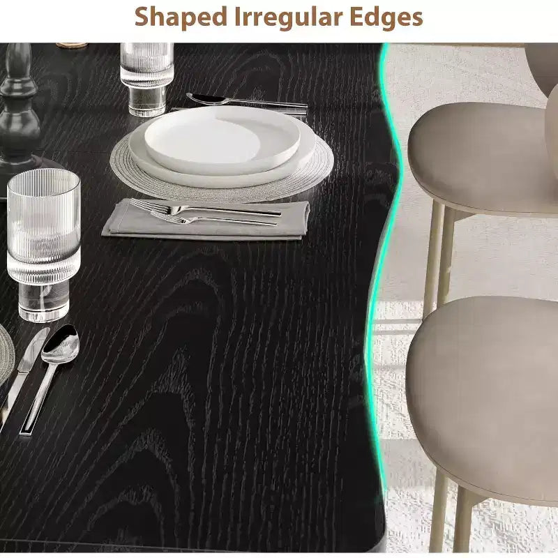 CuisinSmart Table de salle à manger pour 6 à 8 personnes, table rectangulaire avec bord irrégulier unique en forme de vague, plateau en MDF de 15 mm d'épaisseur et cadre en métal, pour salle à manger