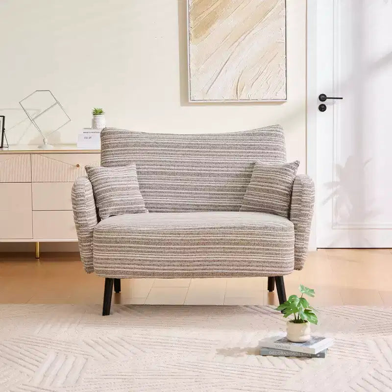 Fauteuil simple Okak Modern Color Mixing Boucle avec accoudoirs et oreillers, Canapé-lit profond avec rangement pour chambre et appartements
