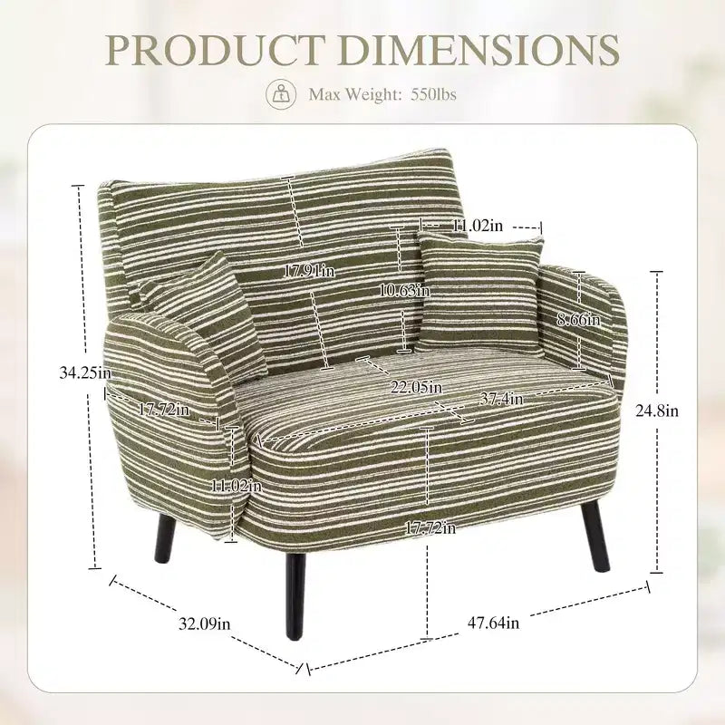 Fauteuil simple Okak Modern Color Mixing Boucle avec accoudoirs et oreillers, Canapé-lit profond avec rangement pour chambre et appartements