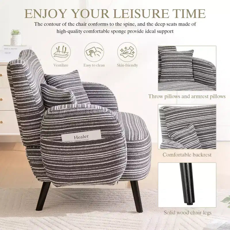 Fauteuil simple Okak Modern Color Mixing Boucle avec accoudoirs et oreillers, Canapé-lit profond avec rangement pour chambre et appartements