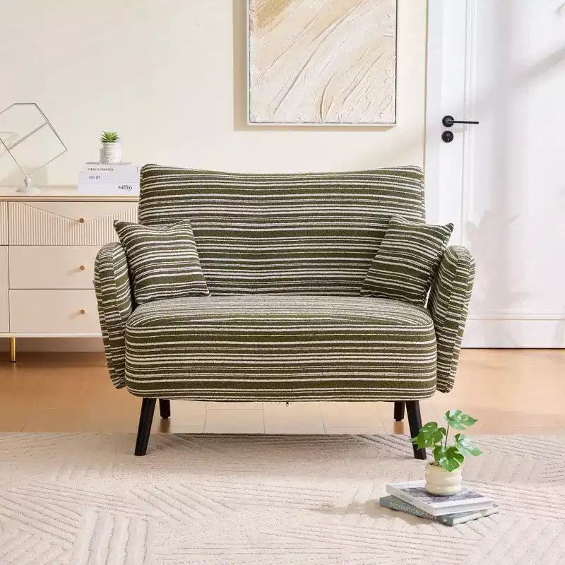 Fauteuil simple Okak Modern Color Mixing Boucle avec accoudoirs et oreillers, Canapé-lit profond avec rangement pour chambre et appartements
