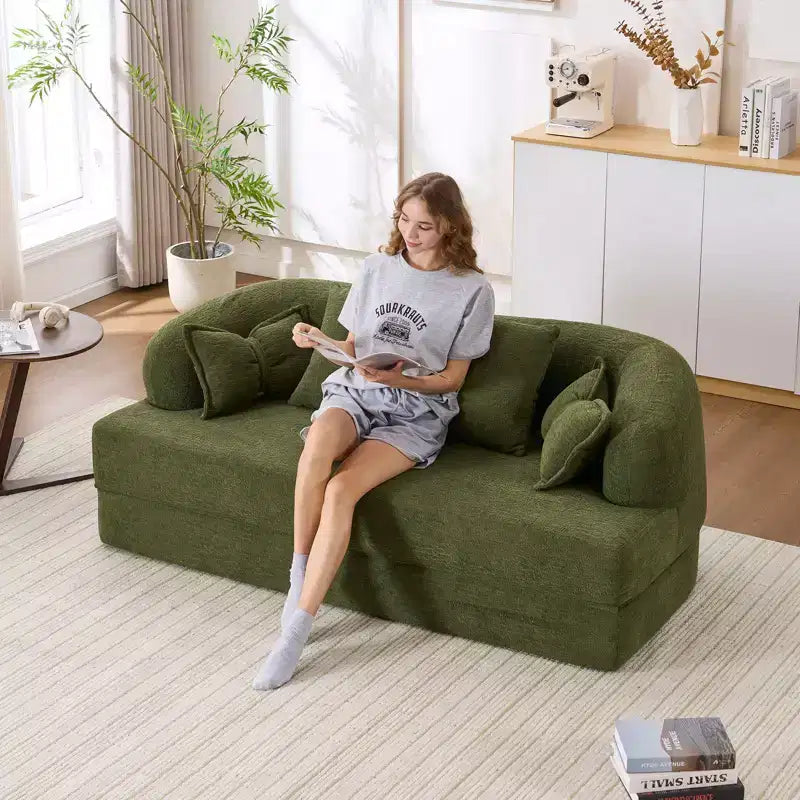 Canapé-lit pliable moderne sans cadre 2 en 1 Okak avec 4 oreillers, canapé-lit futon en tissu chenille pour salon, appartement