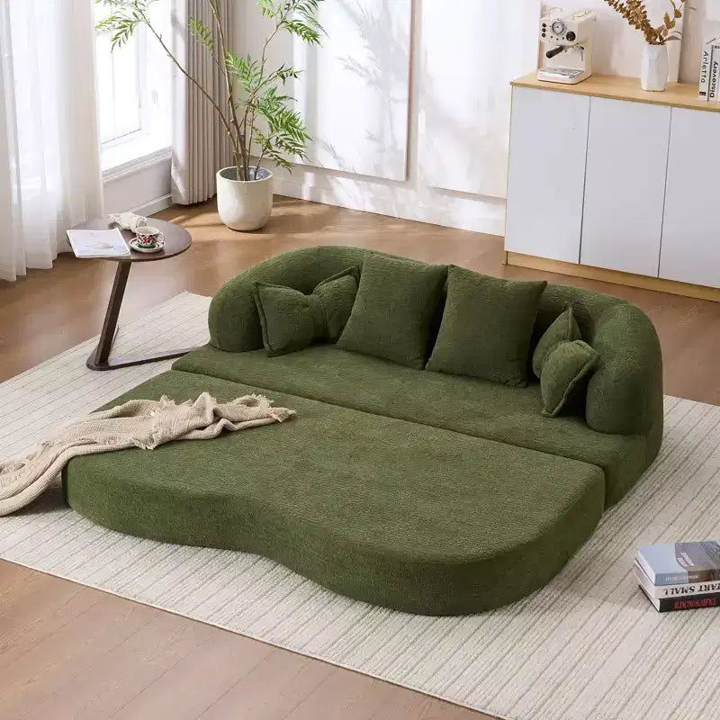 Canapé-lit pliable moderne sans cadre 2 en 1 Okak avec 4 oreillers, canapé-lit futon en tissu chenille pour salon, appartement