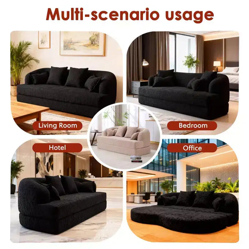 Canapé-lit pliable moderne sans cadre 2 en 1 Okak avec 4 oreillers, canapé-lit futon en tissu chenille pour salon, appartement