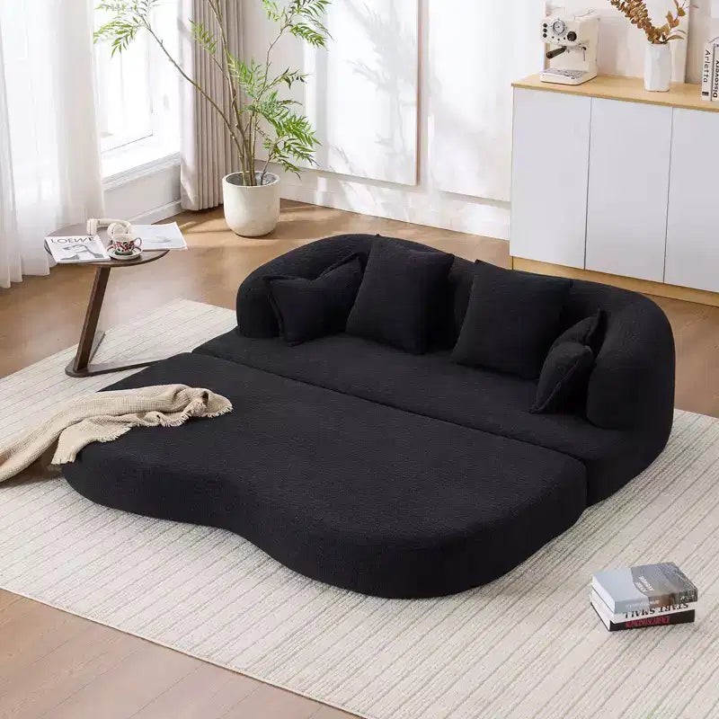 Canapé-lit pliable moderne sans cadre 2 en 1 Okak avec 4 oreillers, canapé-lit futon en tissu chenille pour salon, appartement