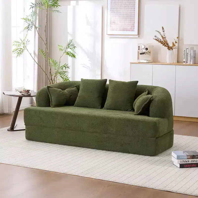 Canapé-lit pliable moderne sans cadre 2 en 1 Okak avec 4 oreillers, canapé-lit futon en tissu chenille pour salon, appartement