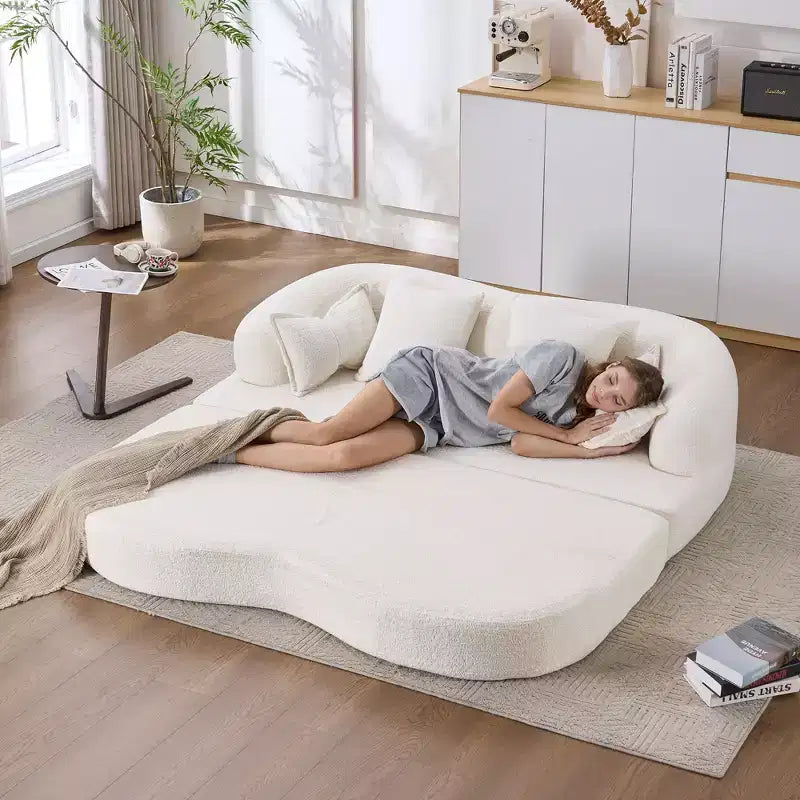 Canapé-lit pliable moderne sans cadre 2 en 1 Okak avec 4 oreillers, canapé-lit futon en tissu chenille pour salon, appartement