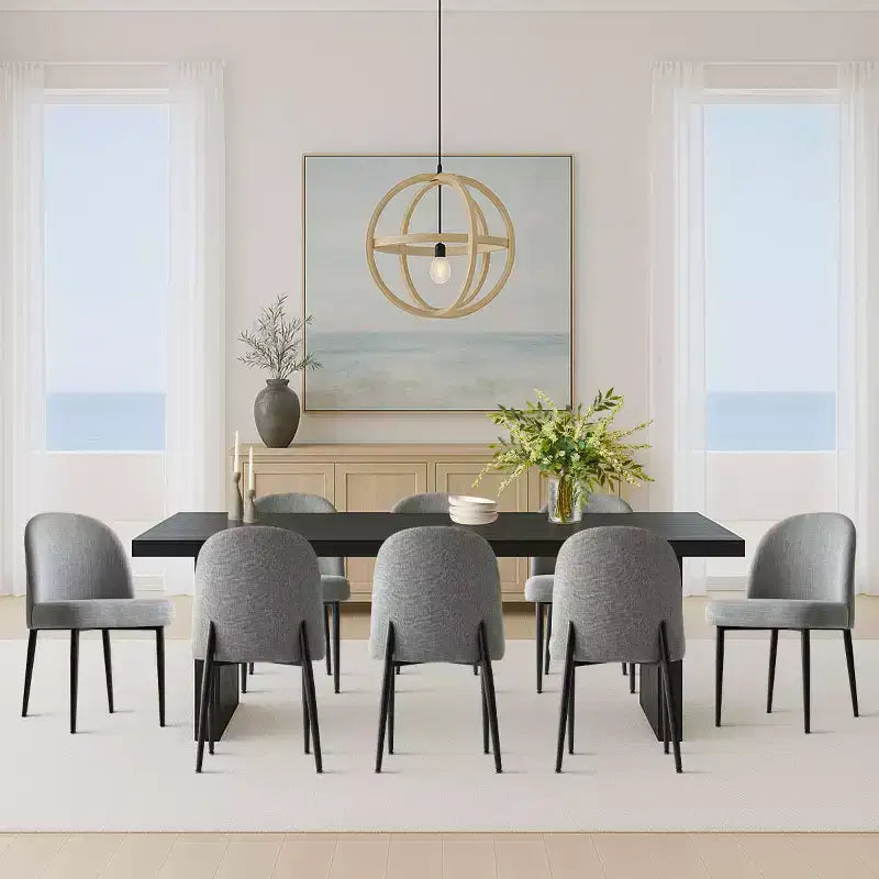 Lot de 8 chaises de salle à manger modernes en lin rembourrées, chaises d'appoint de cuisine sans accoudoirs avec pieds en métal noir pour salle à manger ou cuisine - Panipeachy