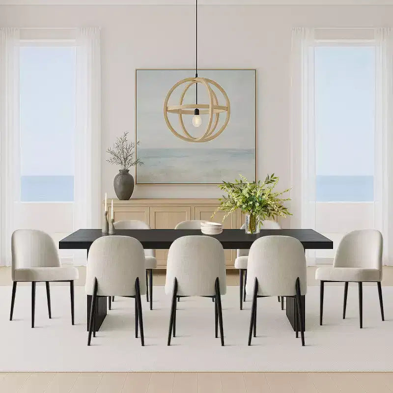 Lot de 8 chaises de salle à manger modernes en lin rembourrées, chaises d'appoint de cuisine sans accoudoirs avec pieds en métal noir pour salle à manger ou cuisine - Panipeachy