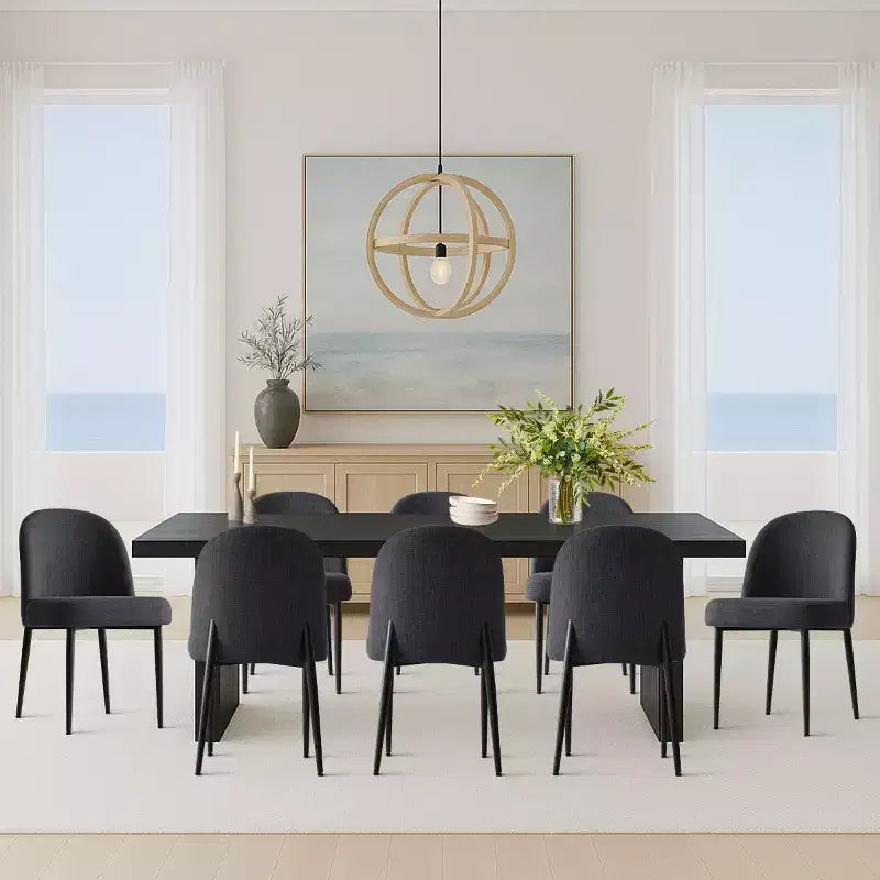 Lot de 8 chaises de salle à manger modernes en lin rembourrées, chaises d'appoint de cuisine sans accoudoirs avec pieds en métal noir pour salle à manger ou cuisine - Panipeachy