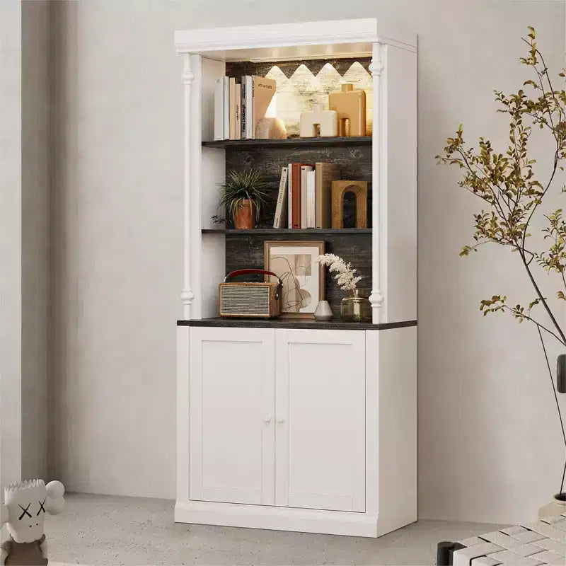 Meuble de rangement de cuisine autoportant de 71 po avec éclairage DEL, huche haute de rangement avec 2 portes et étagères réglables, garde-manger moderne pour salon