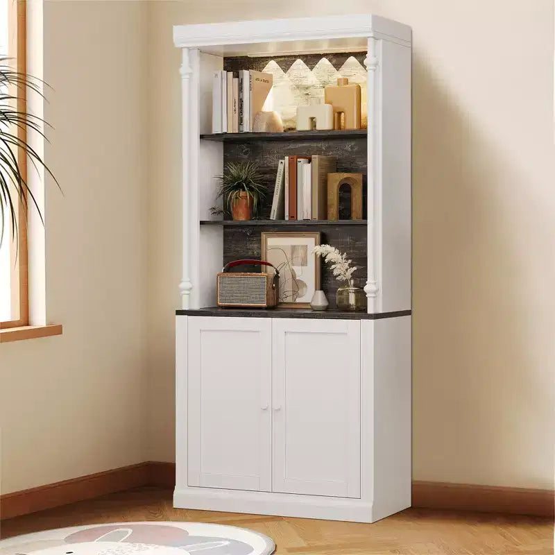 Meuble de rangement de cuisine autoportant de 71 po avec éclairage DEL, huche haute de rangement avec 2 portes et étagères réglables, garde-manger moderne pour salon