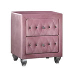 Royal Hampton 26 Inch Nightstand, 2 Drawer, Cabriole Legs, Wood, Pink Upholstery