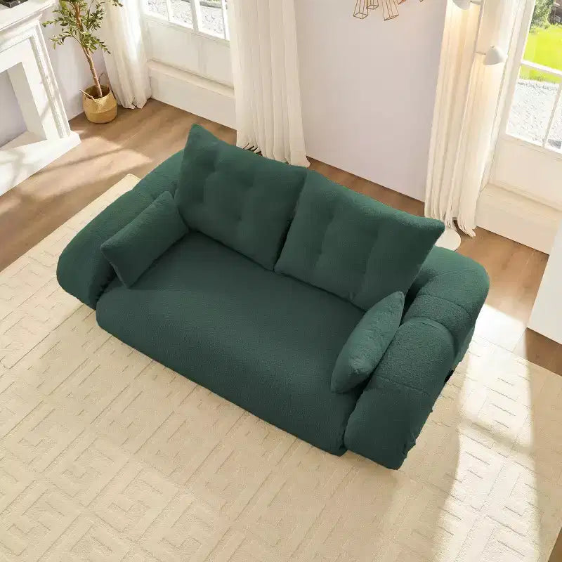 Canapé convertible, canapé pliant multifonctionnel de 199,9 cm, tissu Teddy, 4 oreillers et accoudoirs, mobilier de salon moderne pour le salon.