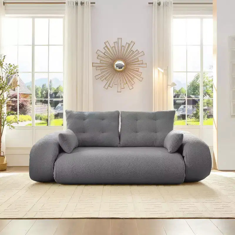 Canapé convertible, canapé pliant multifonctionnel de 199,9 cm, tissu Teddy, 4 oreillers et accoudoirs, mobilier de salon moderne pour le salon.