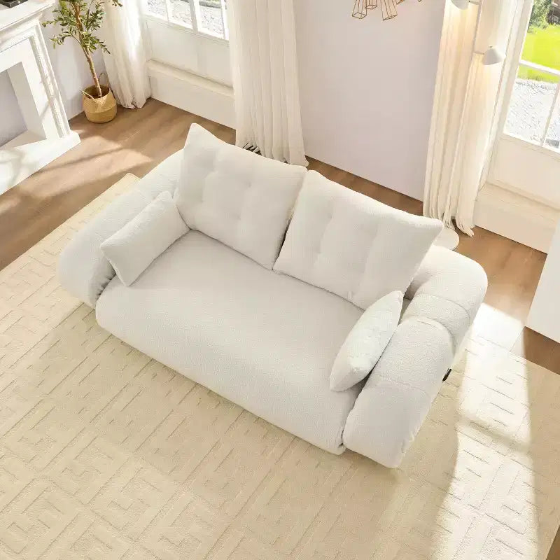Canapé convertible, canapé pliant multifonctionnel de 199,9 cm, tissu Teddy, 4 oreillers et accoudoirs, mobilier de salon moderne pour le salon.