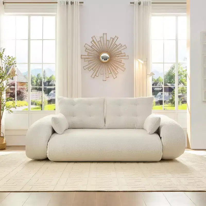 Canapé convertible, canapé pliant multifonctionnel de 199,9 cm, tissu Teddy, 4 oreillers et accoudoirs, mobilier de salon moderne pour le salon.