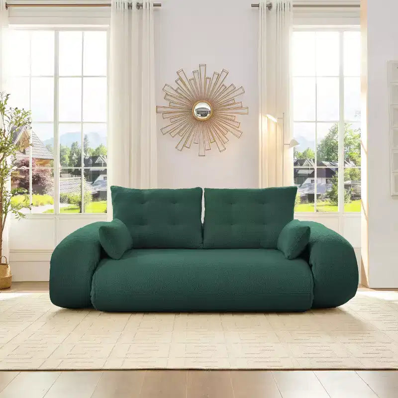 Canapé convertible, canapé pliant multifonctionnel de 199,9 cm, tissu Teddy, 4 oreillers et accoudoirs, mobilier de salon moderne pour le salon.