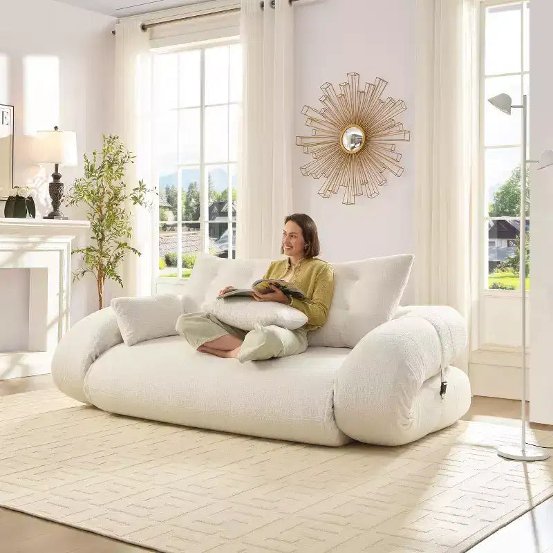 Sofa Bed, 78.7 Multi-Functional Foldable Sofa Couch, Teddy Fabric 4 Pillows and Armrest, Modern Lounge Furniture for Living Room
