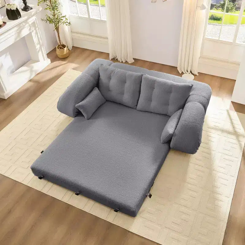 Canapé convertible, canapé pliant multifonctionnel de 199,9 cm, tissu Teddy, 4 oreillers et accoudoirs, mobilier de salon moderne pour le salon.