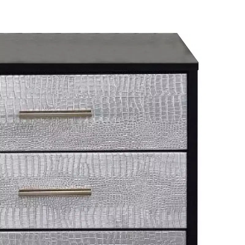 Table de chevet Royal Hampton 48 cm, style glamour, 3 tiroirs, noir, argent, or