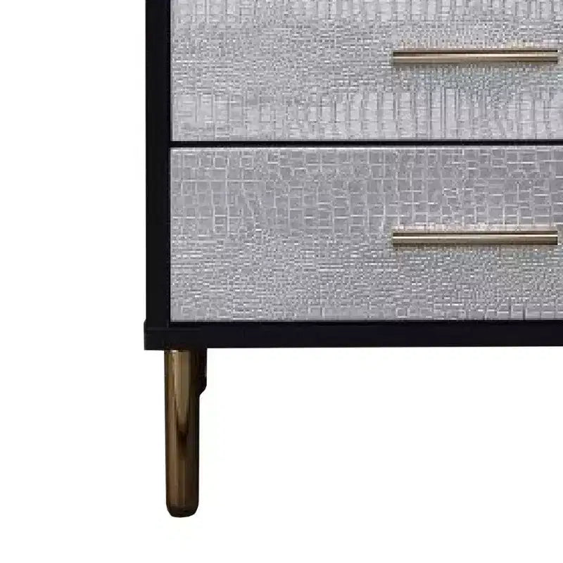 Table de chevet Royal Hampton 48 cm, style glamour, 3 tiroirs, noir, argent, or
