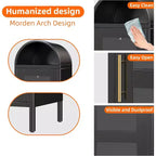 COZONY Armoire de présentation autoportante arquée, étagères en verre avec porte, bibliothèque pour salle à manger, bureau, cuisine