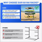Support de rangement pour kayak, supports de kayak robustes pour garage et rangement extérieur, support de rangement pour planche de surf résistant aux intempéries et robuste, kayaks canoës réglables