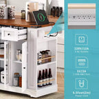 Îlot de cuisine de 53'', îlot de cuisine roulant sur roulettes avec 5 étagères latérales ouvertes et 3 tiroirs, chariot de cuisine pour salle à manger