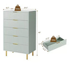 Commode moderne à 5 tiroirs pour chambre à coucher avec double commode en bois et organiseur de rangement, poignée dorée et grand tiroir, pour salon, couloir