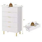 Commode moderne à 5 tiroirs pour chambre à coucher avec double commode en bois et organiseur de rangement, poignée dorée et grand tiroir, pour salon, couloir