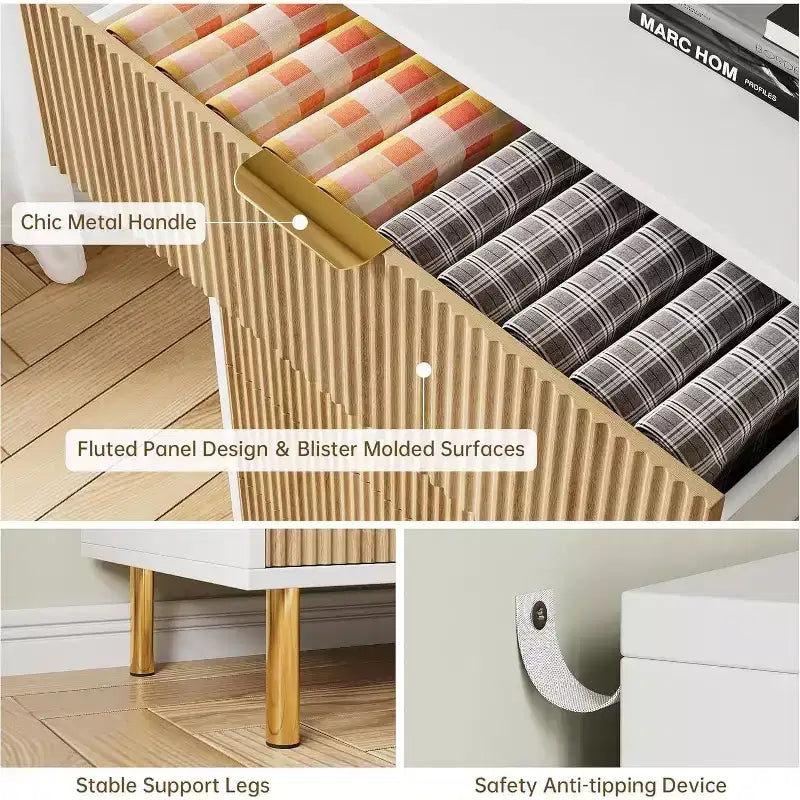Commode moderne à 5 tiroirs pour chambre à coucher avec double commode en bois et organiseur de rangement, poignée dorée et grand tiroir, pour salon, couloir