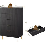 Commode moderne à 5 tiroirs pour chambre à coucher avec double commode en bois et organiseur de rangement, poignée dorée et grand tiroir, pour salon, couloir