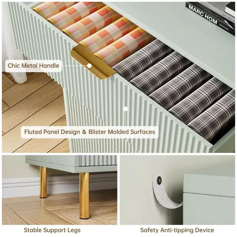 Commode moderne à 5 tiroirs pour chambre à coucher avec double commode en bois et organiseur de rangement, poignée dorée et grand tiroir, pour salon, couloir