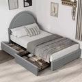 Twin Size Boucle Bed Frame with 2 Storage Drawers, Soft Upholstered Platform Bed Frame with Round Headboard, Wooden Slats, No Box Spring Needed