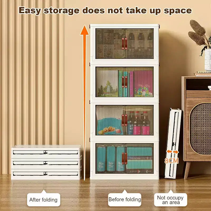 Bacs de rangement pliables COZONY avec roues, organiseurs empilables avec portes translucides pour l'organisation de la maison, du placard et de la cuisine
