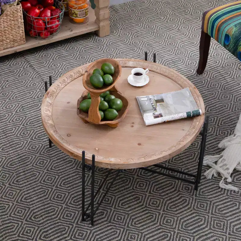 Table basse ronde GDFStudio Lavonia en bois de sapin et fer