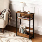 Table d'appoint étroite COZONY avec étagère de rangement à 3 niveaux et porte-revues, table de chevet mince pour petits espaces, table de nuit étroite et moderne pour salon